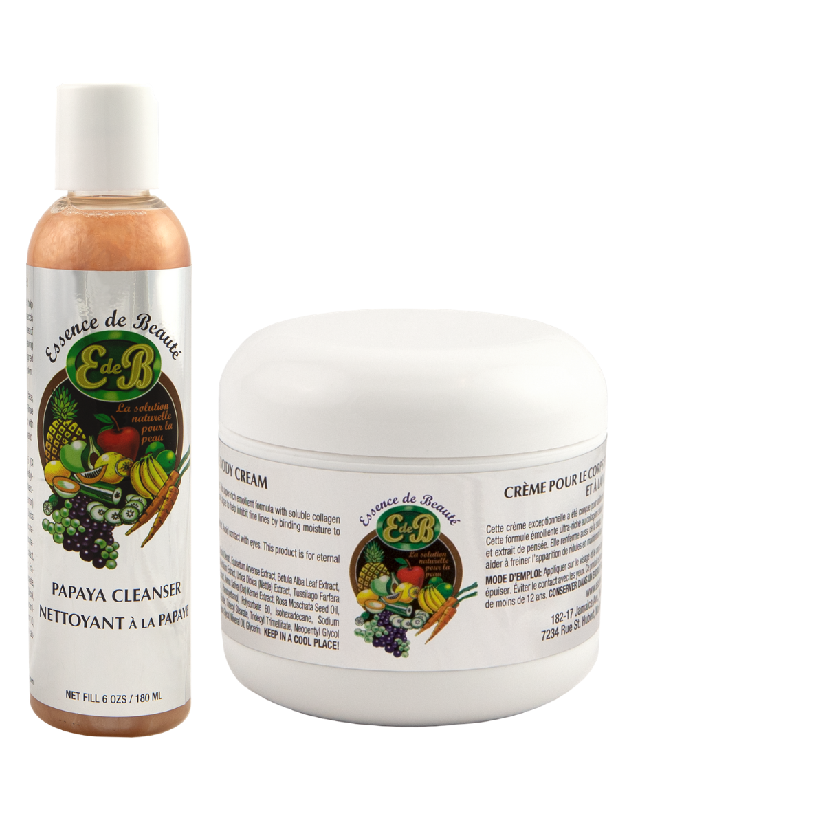Essence de Beaute Collagen & Vitamin E Face & Body Cream 4oz + Papaya Cleanser 6oz