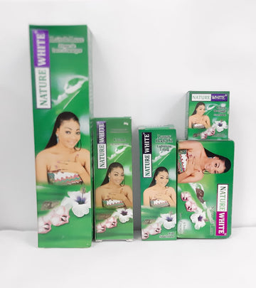 Nature White Set ( Soap, Lotion, Cream tube, Oil, Dark Spot Remover)