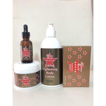 Blossom Carrot Cream (4oz) + Lightening Lotion (8oz) + Serum (1oz) + Exfoliating Soap (7oz)