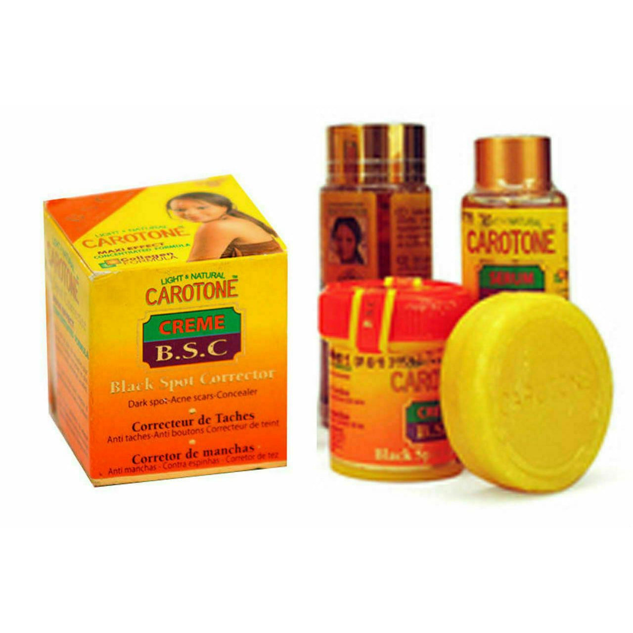 Carotone Trio Black Spot Corrector Kit 4.4 (Lotion + Serum + Creme + Soap) Set