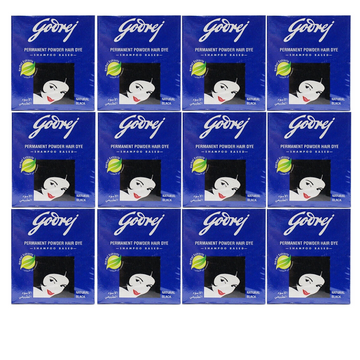 Godrej Permanent Powder Hair Dye Herbal Extracts Natural Black (9g) (PACK OF 12)