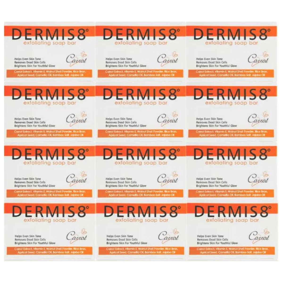 Dermis8° Exfoliating Face Soap 125g Bar Carrot Savon (Pack of 12)